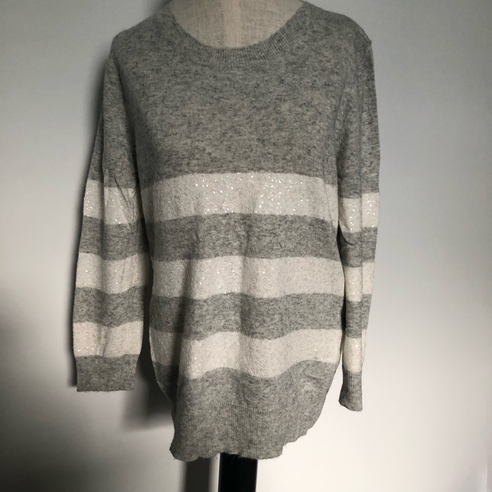 J Crew Cozy Gray Sequin StripedSweater